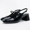 Fashion Chunky High Heels Sandals for Woman Round Toe Patent Leather Summer Slingbacks 2025 Fashion Shallow Ladies Mary Janes Shoes