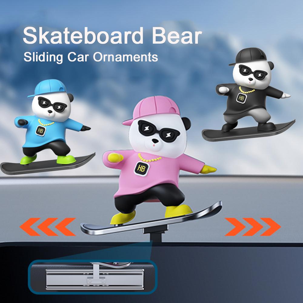 Fashion Creative Car Ornaments Sliding Skateboard Bear Cute Soft Glue Hip Hop Cartoon Bear Auto Interior Decoration Black Blue