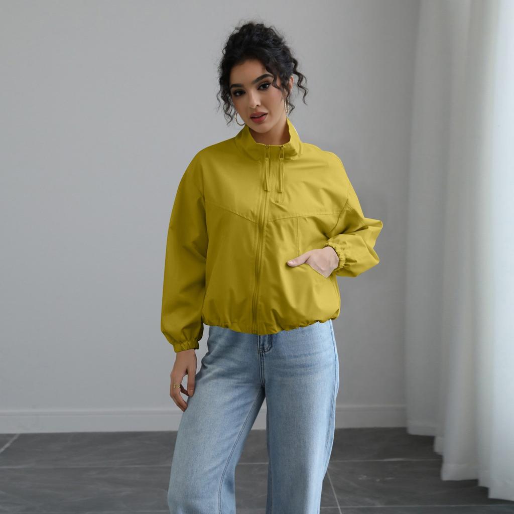 Women's Fashionable Trench Coat Short Standing Collar Thin Jacket