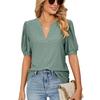 Womens Tops V Neck Ruffle Sleeve Blouses Short Sleeve Casual Tops T-Shirts for Women Autumn Winter