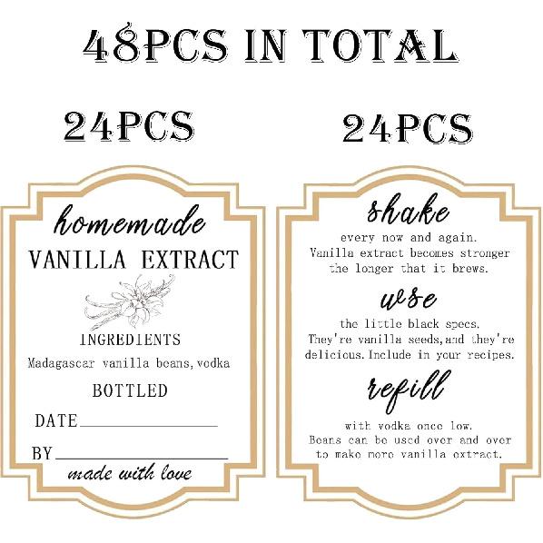 Наклейки «Домашний ванильный экстракт», 1,5×2 дюйма, квадратные, этикетки для изготовления, экстракт из мадагаскарских бобов и водки, для ванильного экстракта ручной работы