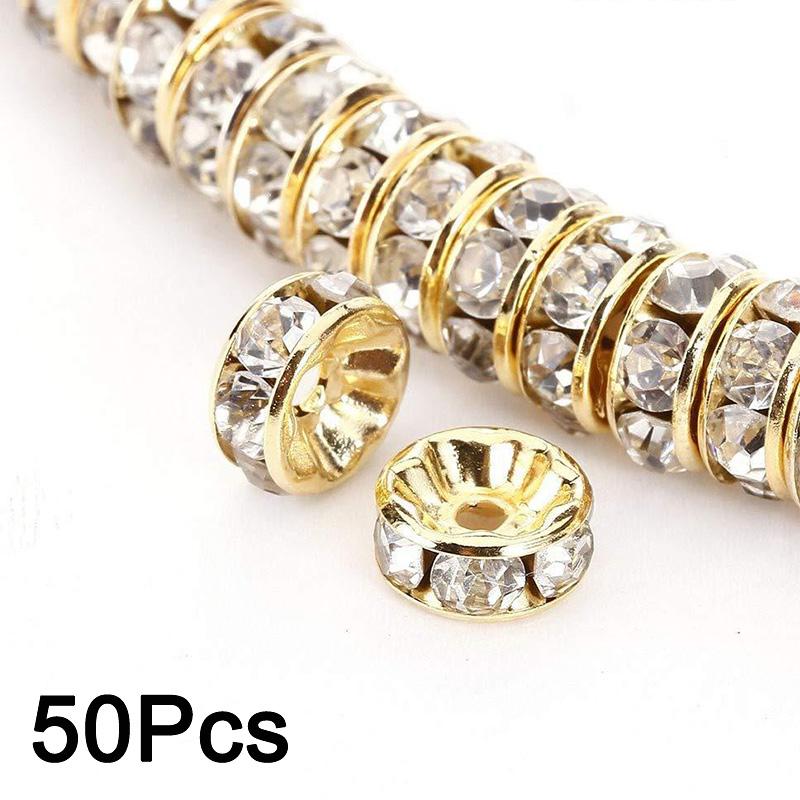 50 шт./лот, хрустальные бусины-разделители из нержавеющей стали, ювелирные изделия, аксессуары для ожерелья со стразами