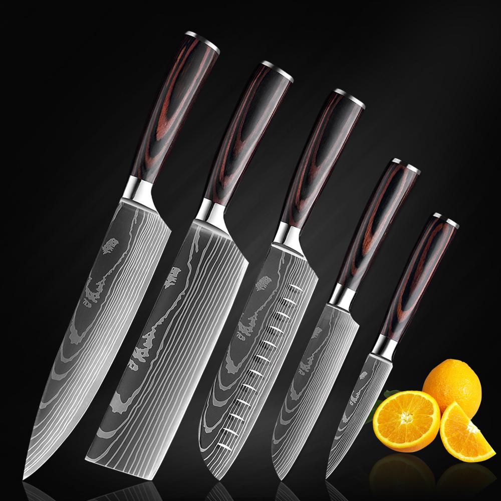 5 Pcs Stainless Steel Chef Knives Set Kitchen Knife Set Butcher Boning Knife Vegetable Knives Cutter