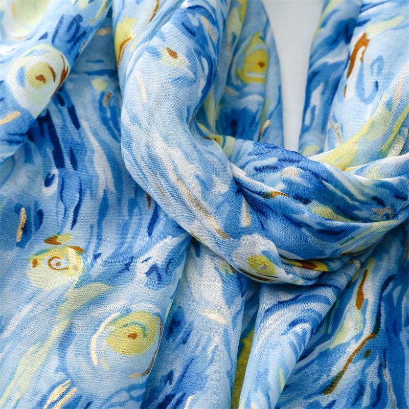 180*88cm Lightweight Scarves for Women Starry Sky Pattern Scarf Shawls Sunscreen Head Shawls Cotton Feeling Scarves and Wraps for Summer Shawl