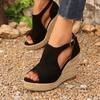 Fashion Vintage Cover Heel High Heel Sandals for Women Fashion Flock Open Toe Sandal Woman Plus Size Anckle Strap Wedge Sandalias Mujer