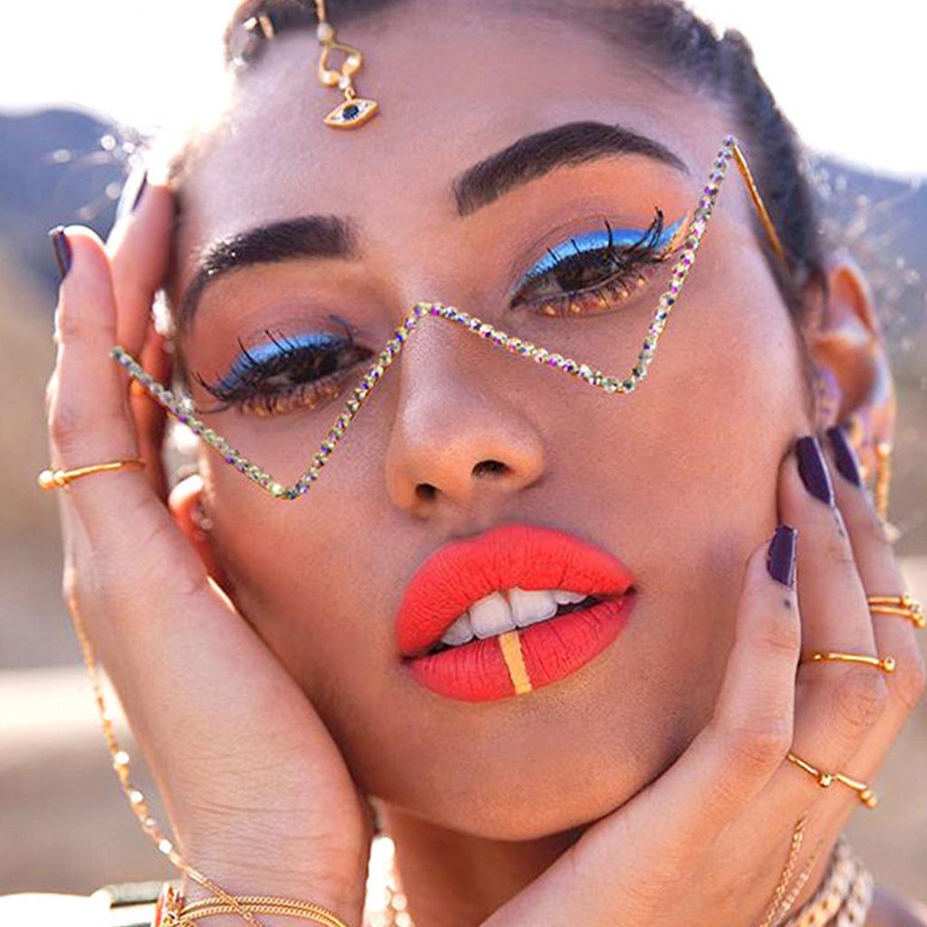 Стильные солнцезащитные очки для девочек и мальчиков, реквизит для фотосъемки в стиле хип-хоп, полуоправа без линз, стразы, очки в форме W