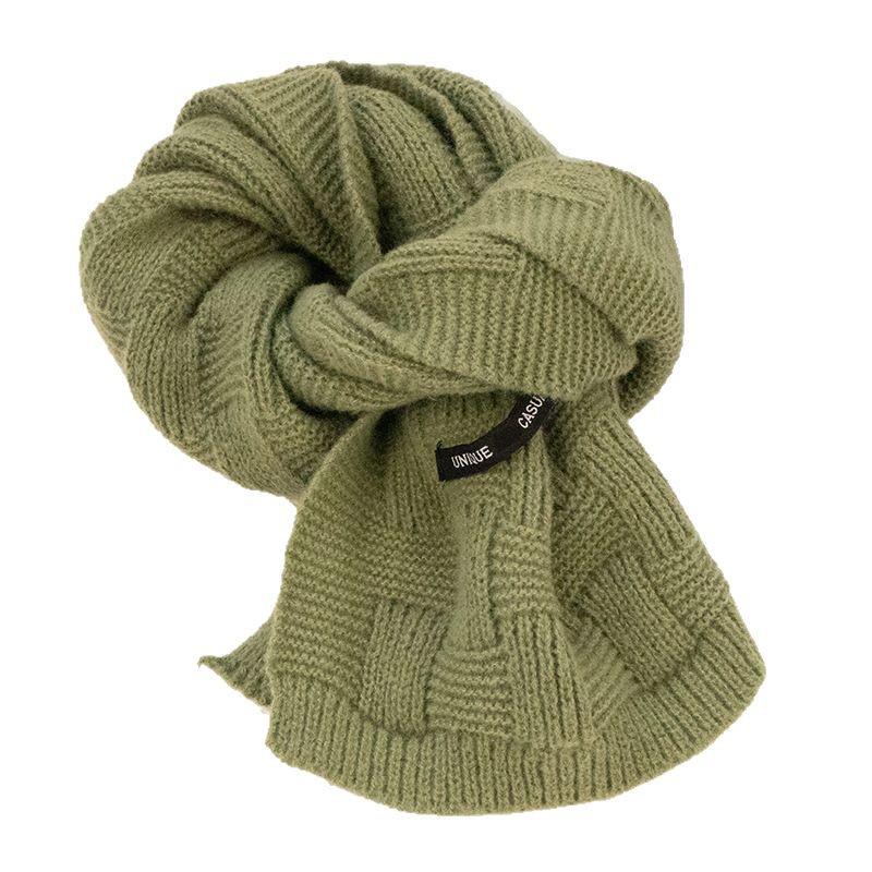 Korean-Style Green and Red Knit Scarf: Simple, Literary, Warm, Imitation Cashmere for Couples, Perfect for Autumn and Winter