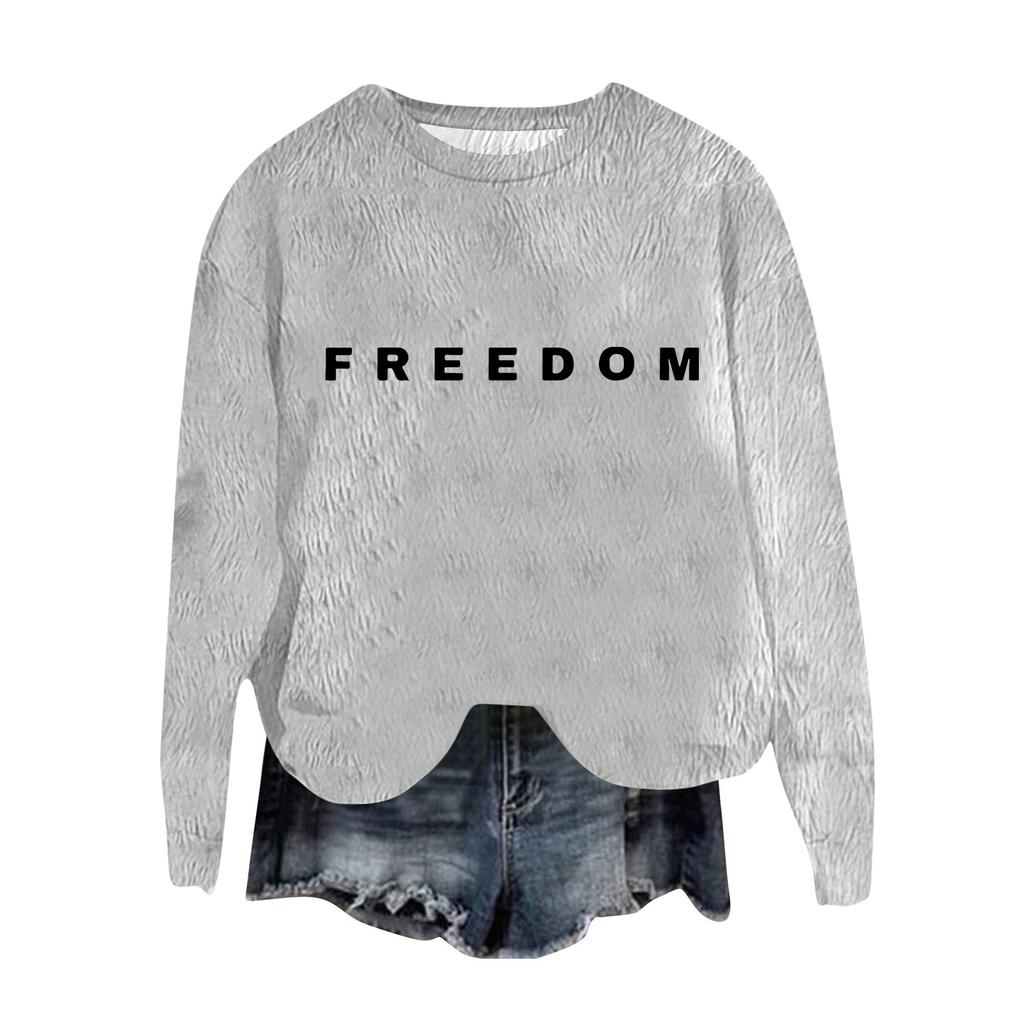 Women's Fashion Round Neck Pullover Top Long Sleeve Tee Printed Sweatshirt
