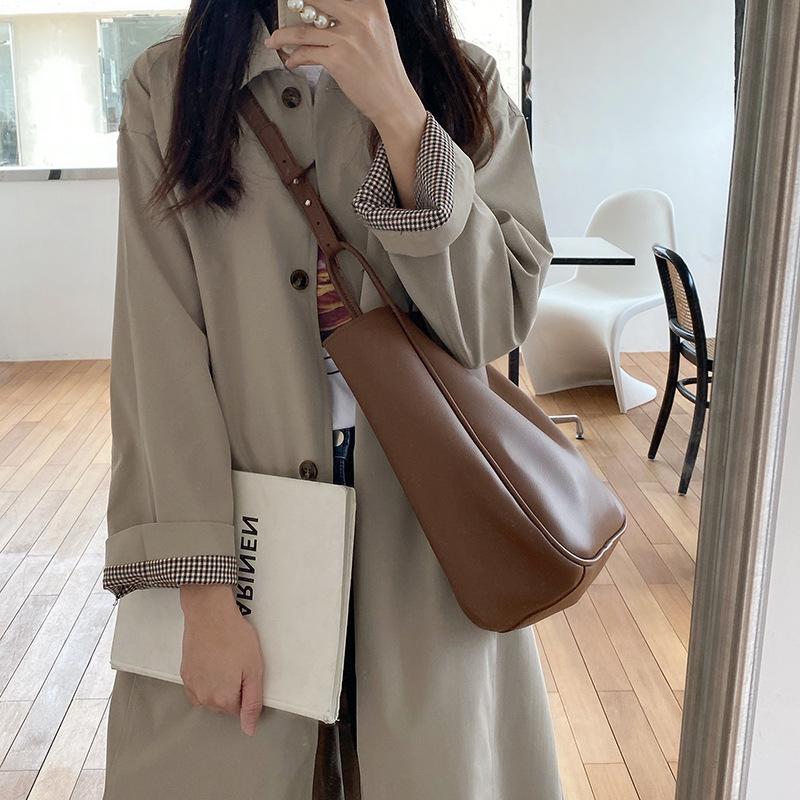Vintage Soft PU Leather Shoulder Bags Large Capacity Underarm Tote Bags Women Fashion Handbag Retro Casual Bucket Bags News