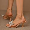 Shiny Crystal Bowtie High Heels Sandals Women  Summer Transparent Pvc Thin Heeled Pumps Woman Plus Size Party Shoes Ladies