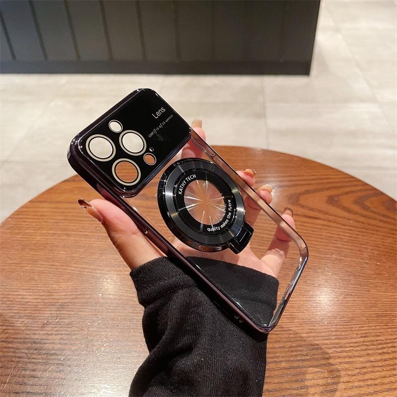 Применимо к Apple 14 Гальванизированный кронштейн с магнитной присоской с большим окном Чехол для мобильного телефона IPhone 15 Pro Непротекаемая крышка