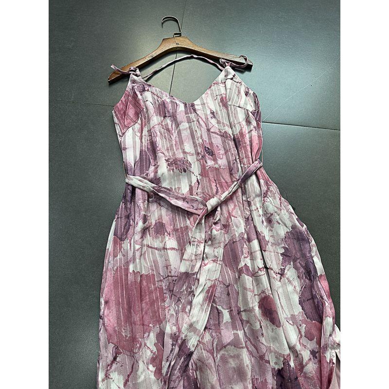 Purple Blooming Flower Sling Dress Lulu Home High-End Line V Neck Slit Hemline Vacation Dress White