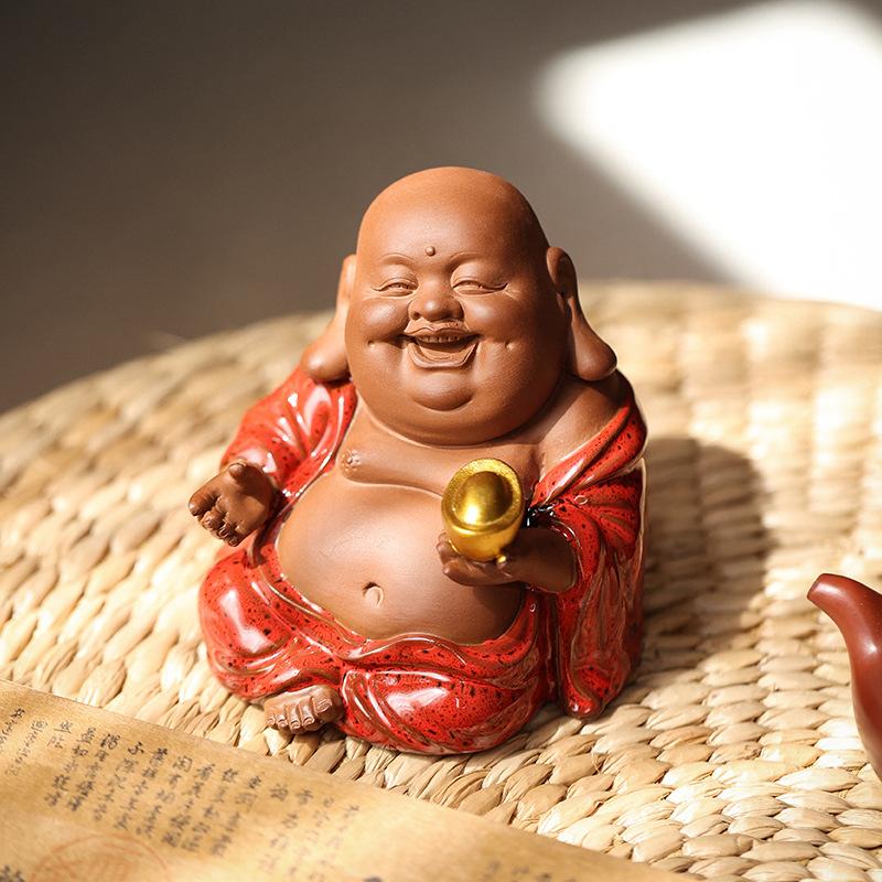 Украшения из фиолетовой глины в китайском стиле дзен в виде Будды Майтрейи, для гостиной, крыльца, автомобиля, чайный сервиз