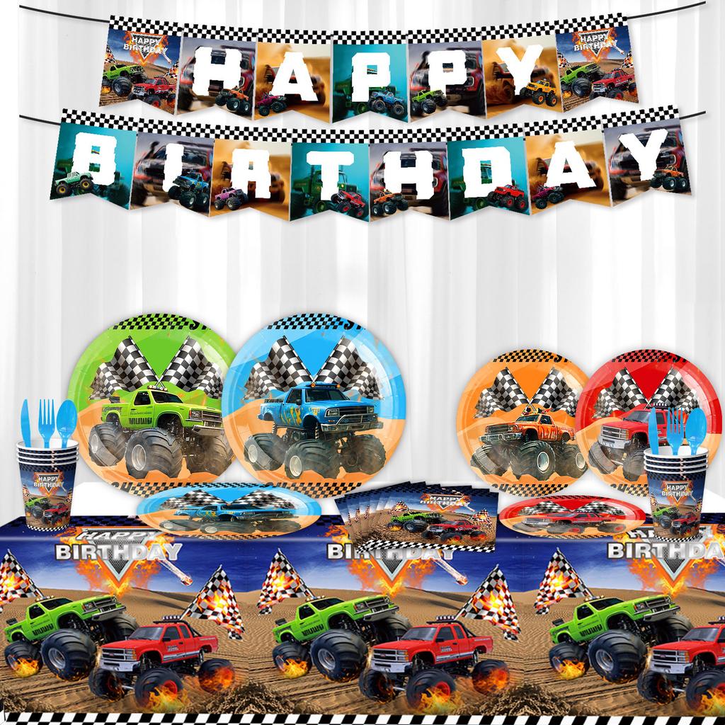 Custom Monster Truck Off-Road Theme Party Supplies Party Decorations Banner Tableware Tablecloth Tissue Birthday Arrangement