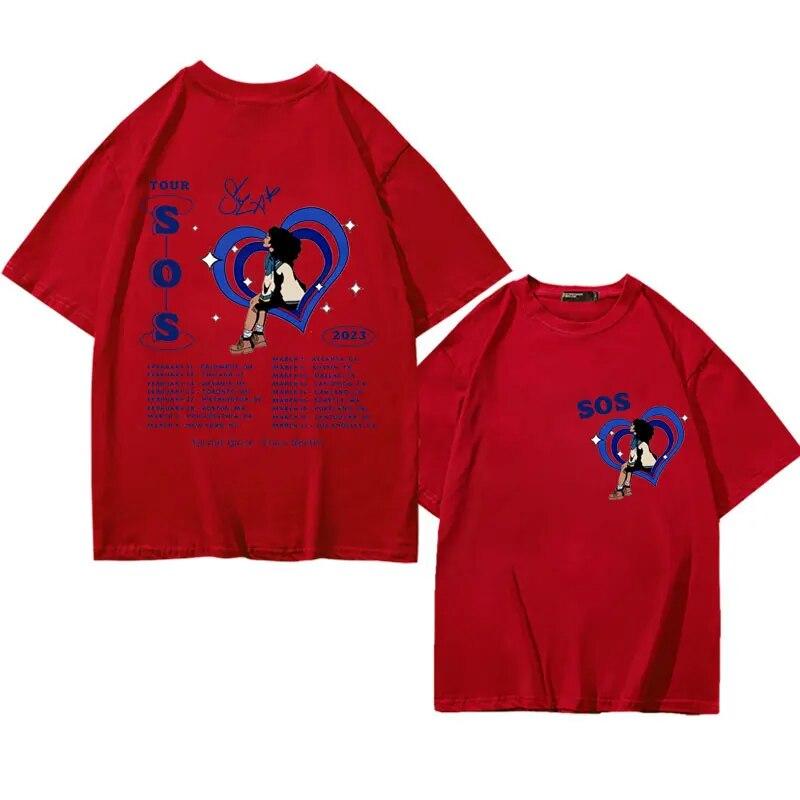 Футболки с принтом Singer SZA SOS Tour, женские винтажные повседневные футболки из чистого хлопка унисекс, летняя уличная модная футболка большого размера