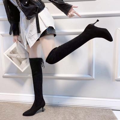 Каблук-рюмочка высокий каблук тонкие ботинки корейская версия универсальные тонкие ноги эластичные ботинки ботфорты 2025 осенне-зимняя обувь новая