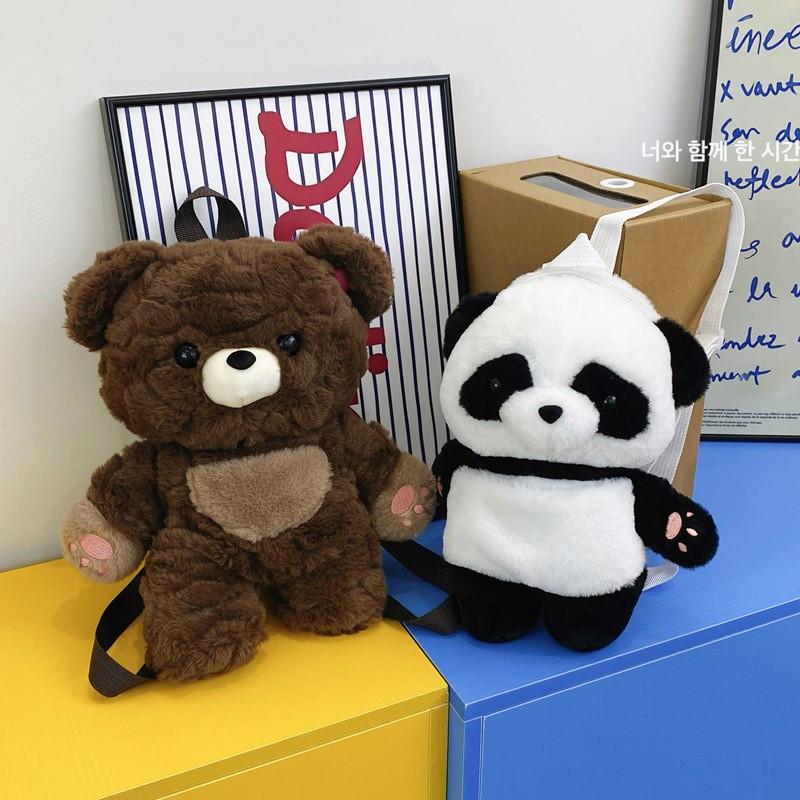 Плюшевый рюкзак в виде бурого медведя панды, сумка-животное с регулируемыми плечевыми ремнями