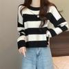 Women S Casual Loose Striped Crew Neck Long Sleeve Knit Sweater
