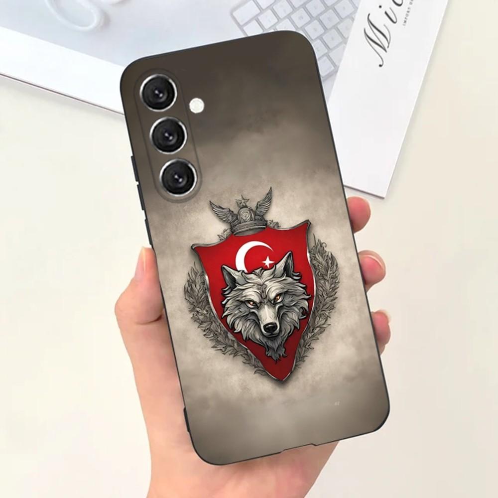 Чехол для телефона Turk Wolf Turkey Flag для Samsung S25, S24, S21, S22, S23, S30, Ultra, S20, Plus, Fe, Lite, Note, 10, 9, 5G Черный