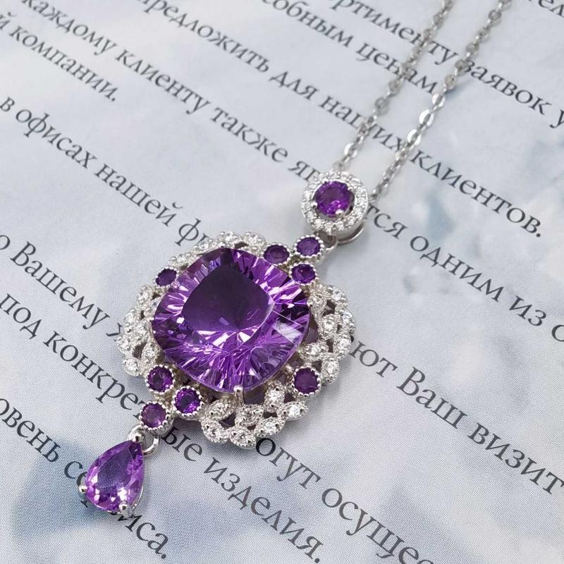 Sace Gems S925 стерлингового серебра 13 мм натуральный аметист кулон ожерелья для женщин помолвка коктейльная вечеринка ювелирные изделия