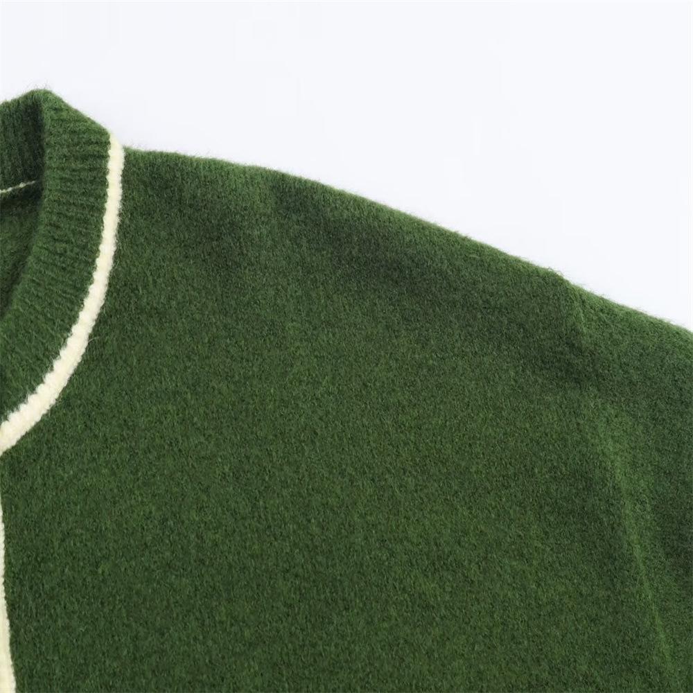 Autumn Women's Casual Long Sleeve Color Block Knit Cardigan