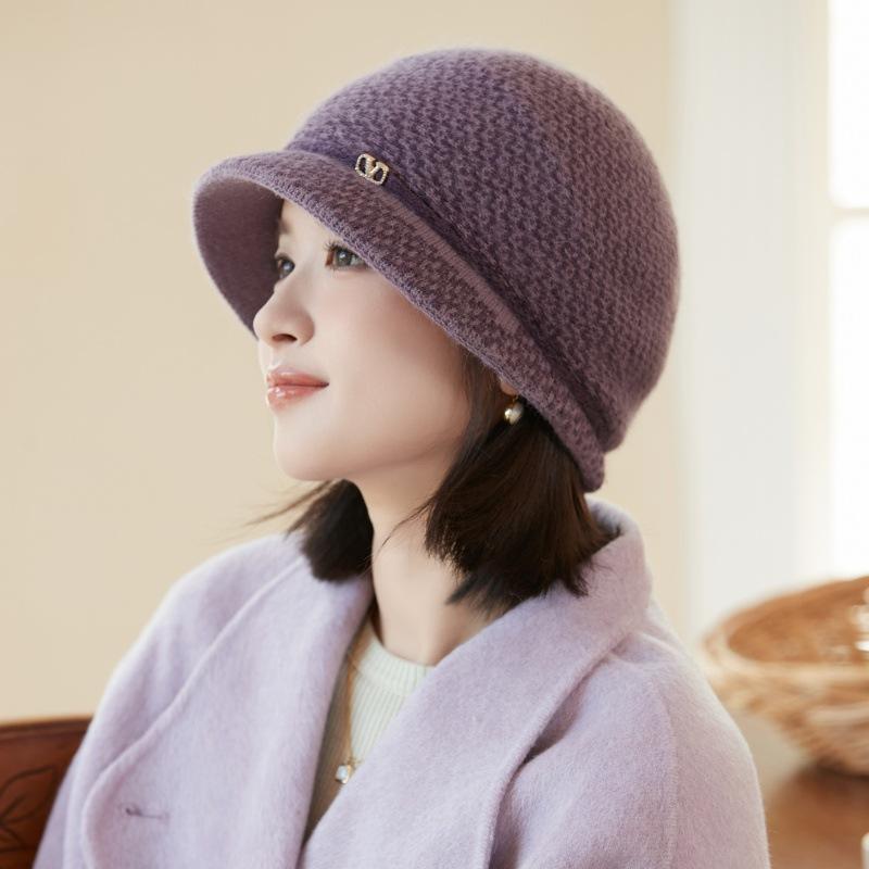 Вязаная шапка-бини из кроличьей шерсти, флисовая шапка-ведро для пожилых, элегантная теплая шерстяная шапка для повседневной и формальной одежды, снаряжение для холодной погоды, текстурированный головной убор