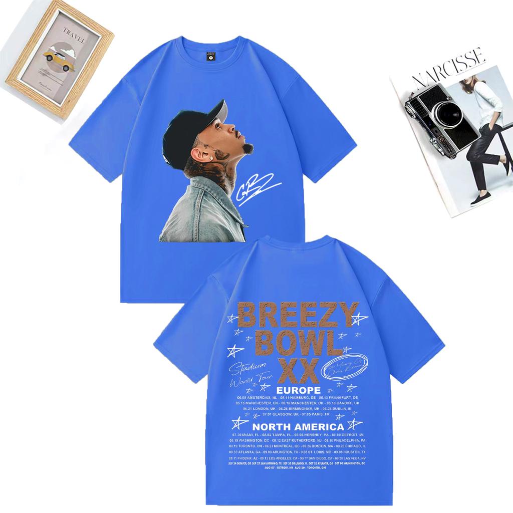 Chris Brown Tour Breezy Bowl XX Graphics TShirt Hip Hop Short Sleeve tshirts Vintage Unisex WOMEN plus size tops Cotton T Shirt