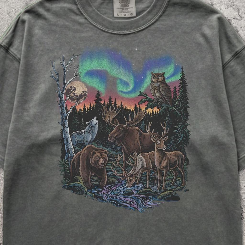 Винтажная футболка Comfort Colors с животными дикой природы - Лось Медведь Волк Олень Природа Футболка