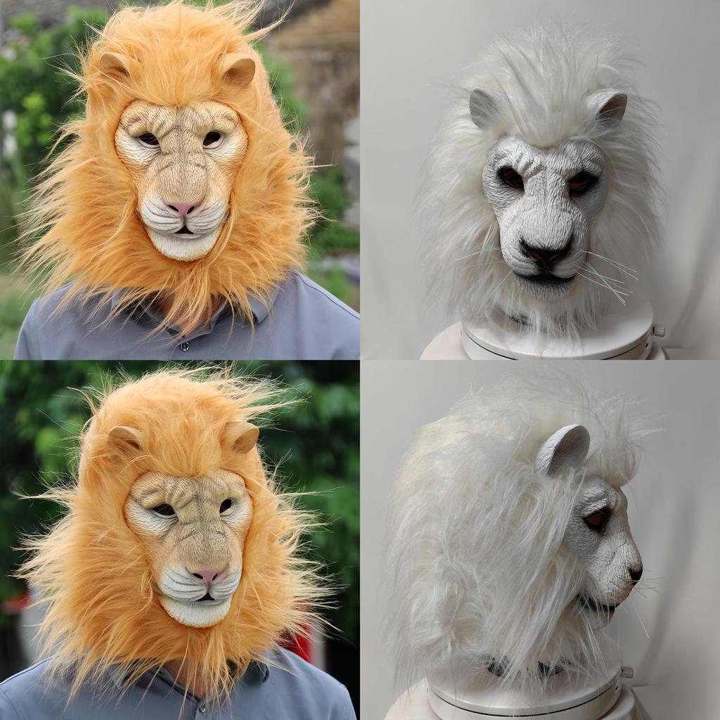 White Latex Lion Head Mask For Adult Cosplay And Themed Costume Parties
