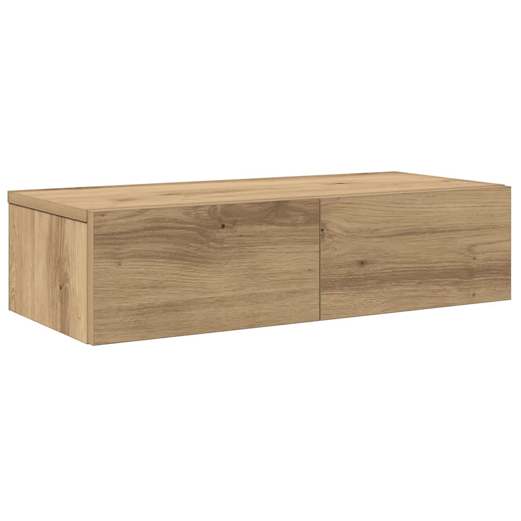 Wall Mounted Shelf with Drawers Artisan Oak Finish 60 x 26.5 x 15 cm
