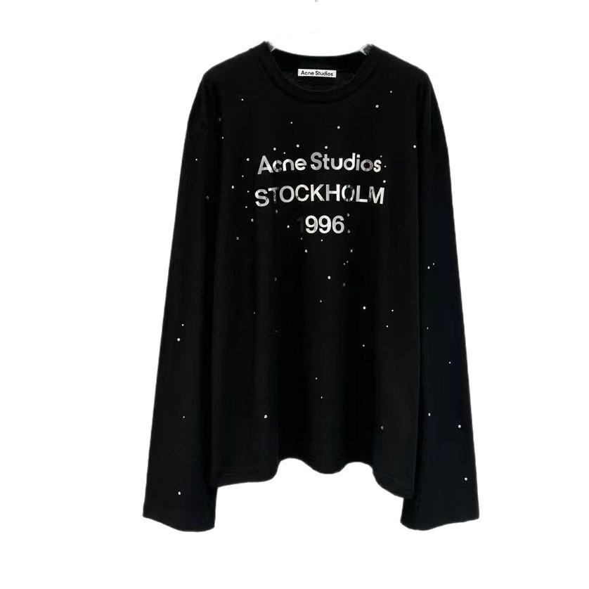 Женская футболка с длинным рукавом 1996 года с зеркальным принтом и стразами