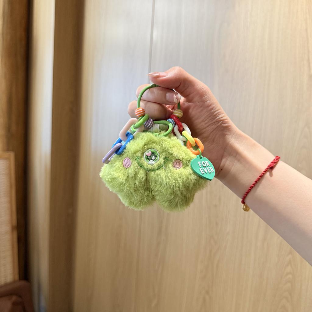 Cute Plush Monster Keychain With Colorful Chain And Lobster Clasp Bag Charm Accessory