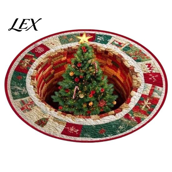 Anti Slip Nursery Carpet 3D Illusion Christmas Rug, Round Xmas Tree Area 24" 47" Cozy Room Decor Santa Claus Snowman Floor Mat for Living Bedroom