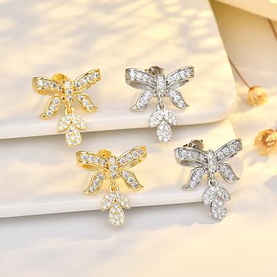 Нишевые Роскошные Высококлассные Серьги Инкрустированные Цирконом Серьги-Бантики