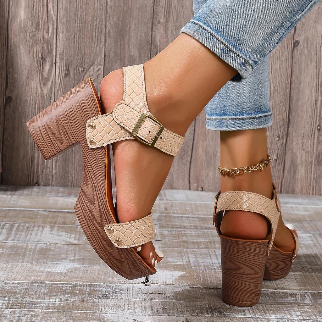 Fashion Comfort Women's Chunky Heeled Sandals Buckle Strap Platform Sandalias Mujer 2025 Summer Fashion High Heels Gladiator Shoes Woman