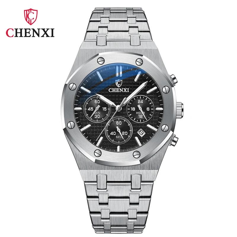 Chenxi Top Luxury Brand Auto Date Wristwatch Mens Sport Waterproof Multi Function Chronograph Stainless Steel Wristwatches