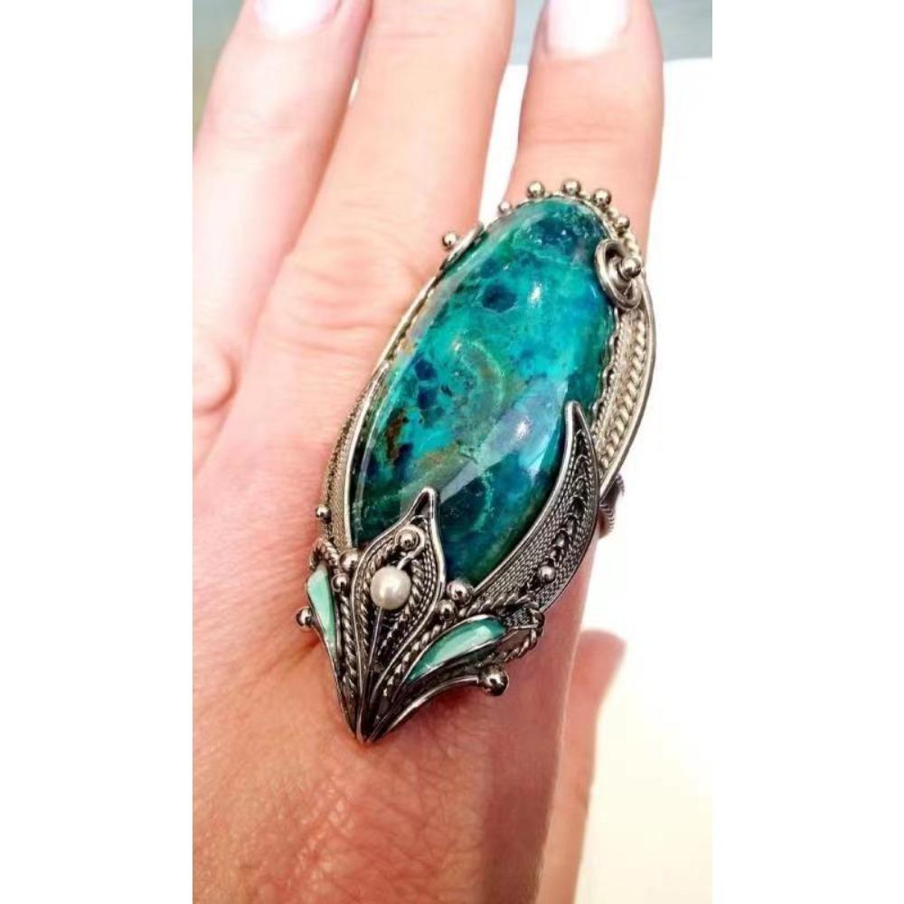 Кольцо в стиле ретро с этническим бирюзовым узором, креативные европейские и американские женские украшения