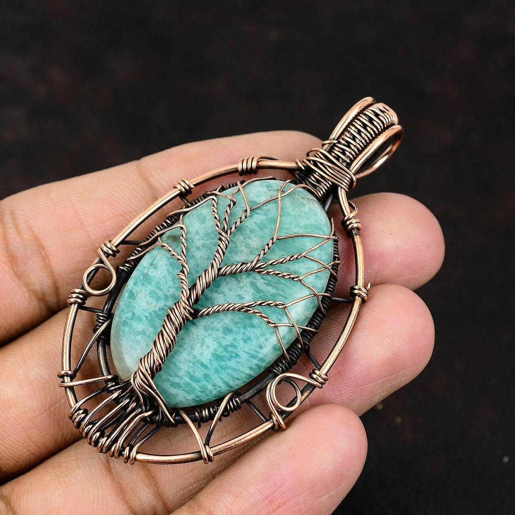 Tree Of Life Amazonite Pendant Gemstone Pendant Copper Wire Wrapped Pendant Copper Jewelry Handmade Designer Pendant Amazonite Gift For Her