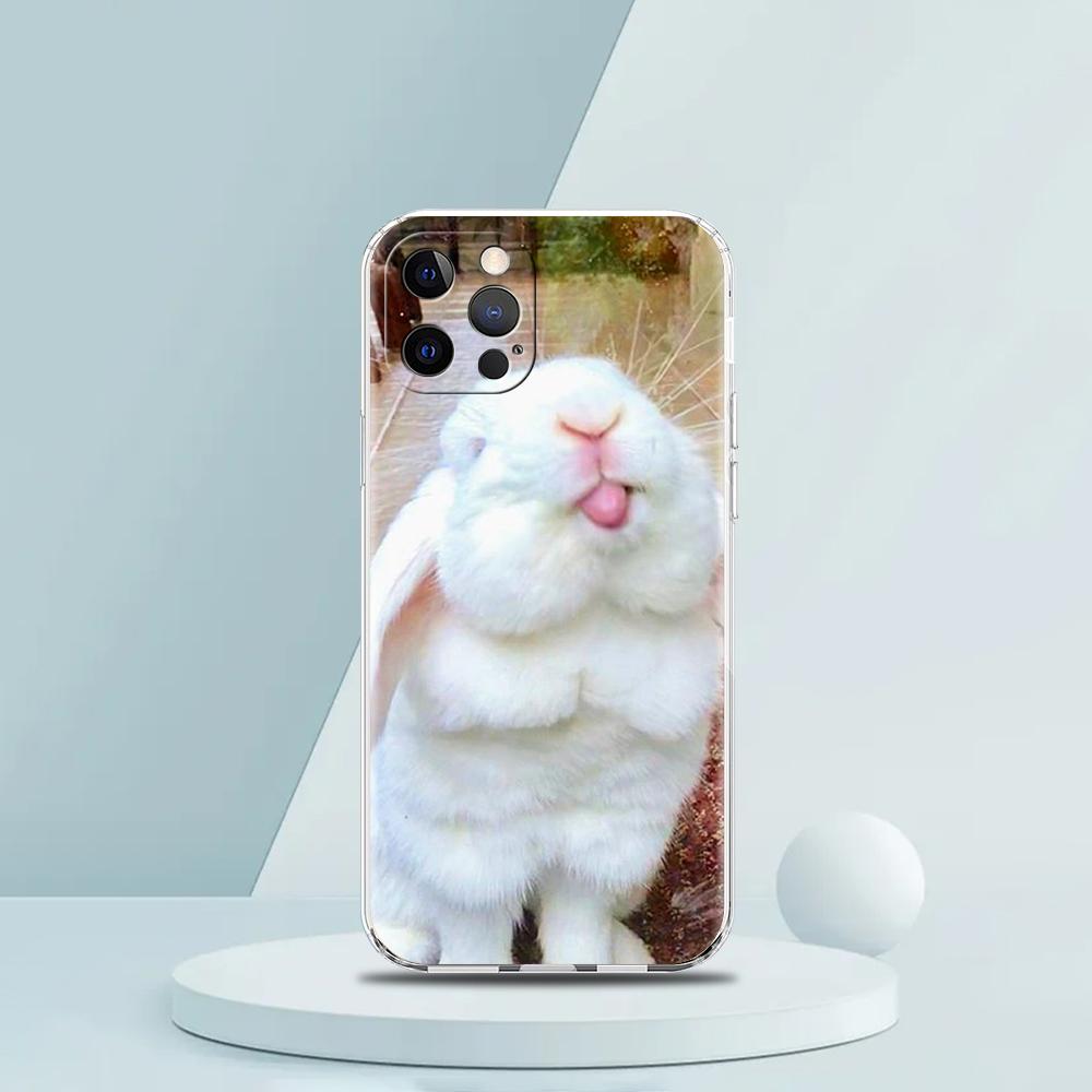 Cute White Baby Rabbits Luxury Phone Case For iPhone 16 15 14 13 12 11 Pro Max XS X XR SE 7 8 Plus soft Silicone Clear Cover