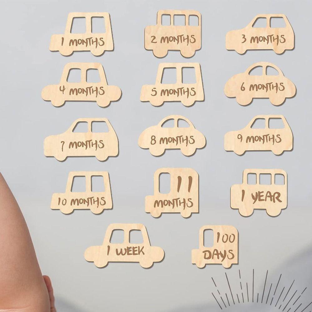 14pcs Cute Wooden Memorial Cards Handmade Baby Growth Cards  Baby Birthing Gift