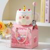 Creative Cartoon Cake Cup Birthday Gift Souvenir Ceramic Cup Cute Good Looking Water Cup with Lid Mug