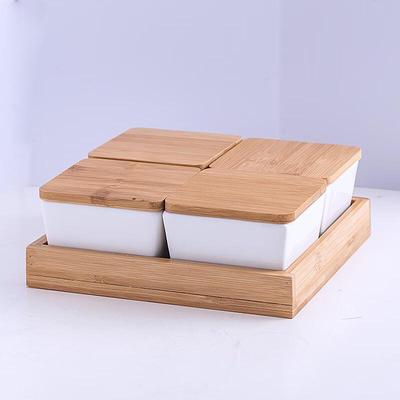 Керамическая секционная тарелка для закусок Qianxing с бамбуковой крышкой
