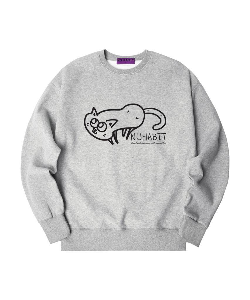 NUHABIT N/H A Trivial Cat Oversized Fleece-Lined Sweatshirt_Gray (Som4-4Nh1193)