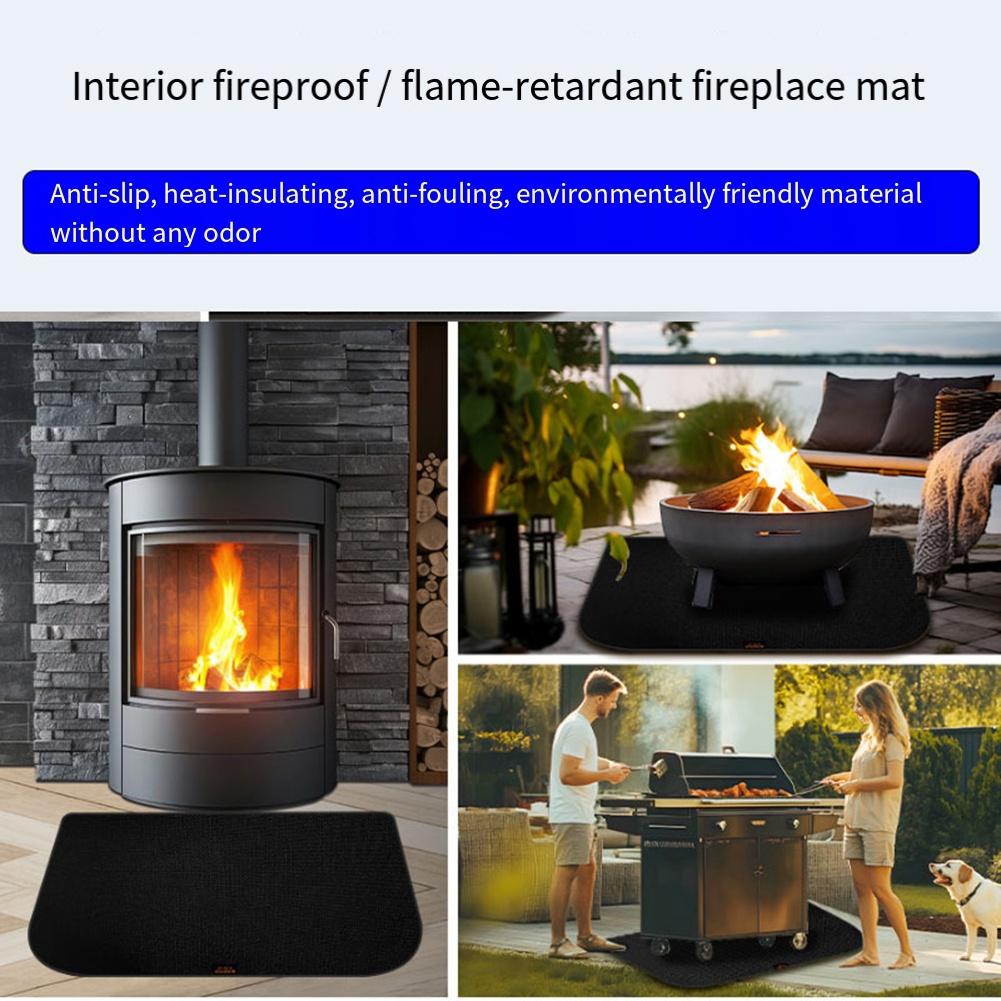 Silicone Fireproof Fireplace Carpet Mat in Half Circle Design for Floor Insulation and Protection Near Fireplaces and Grills