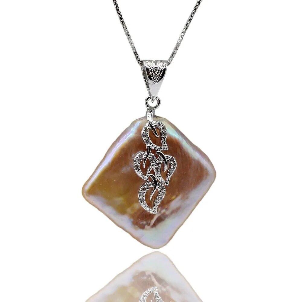 Кулон в стиле барокко, фиолетовый квадратный кулон с натуральным жемчугом, серебряное ожерелье с подвеской из кубического циркония для женщин