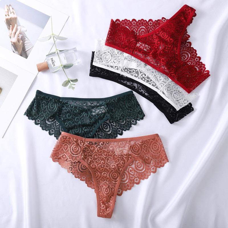 3 Pieces Lot Women's Sexy Lace Panties Lace Thongs Lingerie Intimates Woman Designed Tangas Big Size
