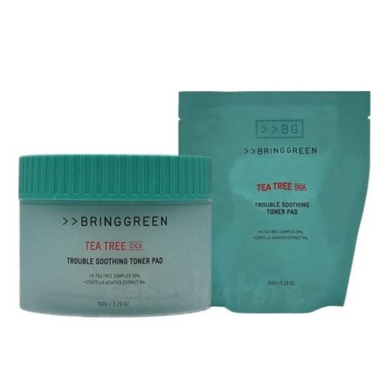 Bring Green Tea Tree Cica Trouble Soothing Toner Pads 90 Sheets + Refill 90 Sheets, 180 Sheets, 1 Set
