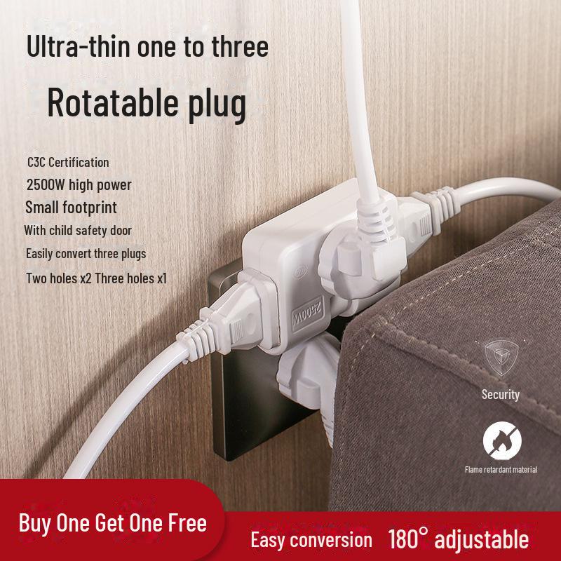 Вращающийся на 180° двухконтактный разъем-конвертер: Преобразует одну розетку в три с помощью конструкции с двумя головками