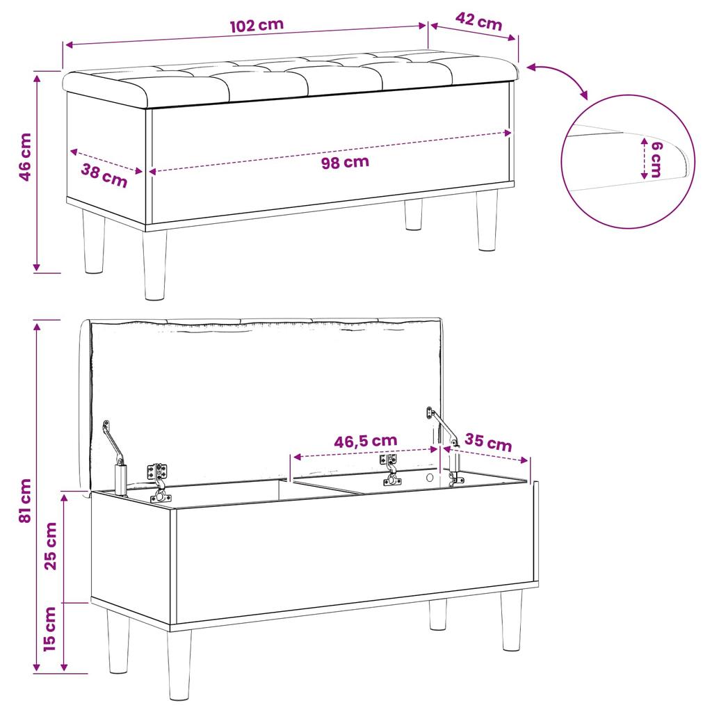 Storage Bench with Cushion Reclaimed Wood 102 x 42 x 46 cm