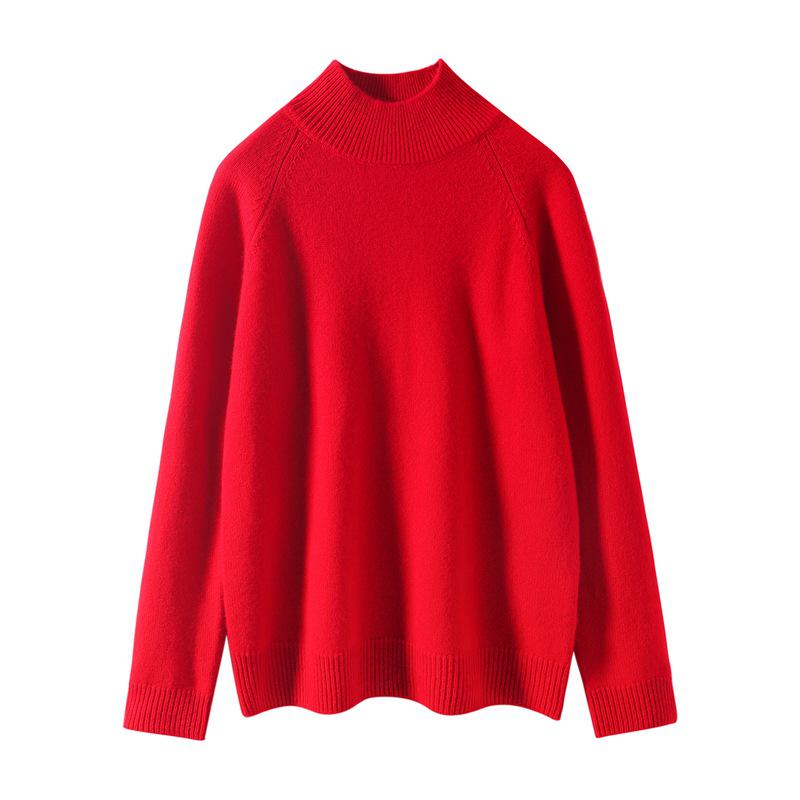 Women's 100% Pure Cashmere Sweater - Autumn/Winter Thick Half-High Collar Knit Base Layer, Loose Slimming Short Style